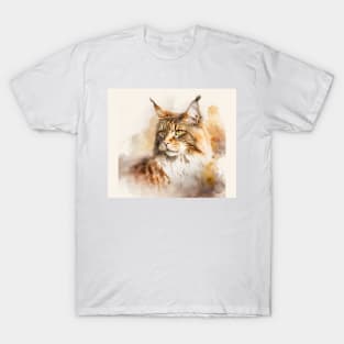 Maine Coon Cat Watercolour Painting T-Shirt